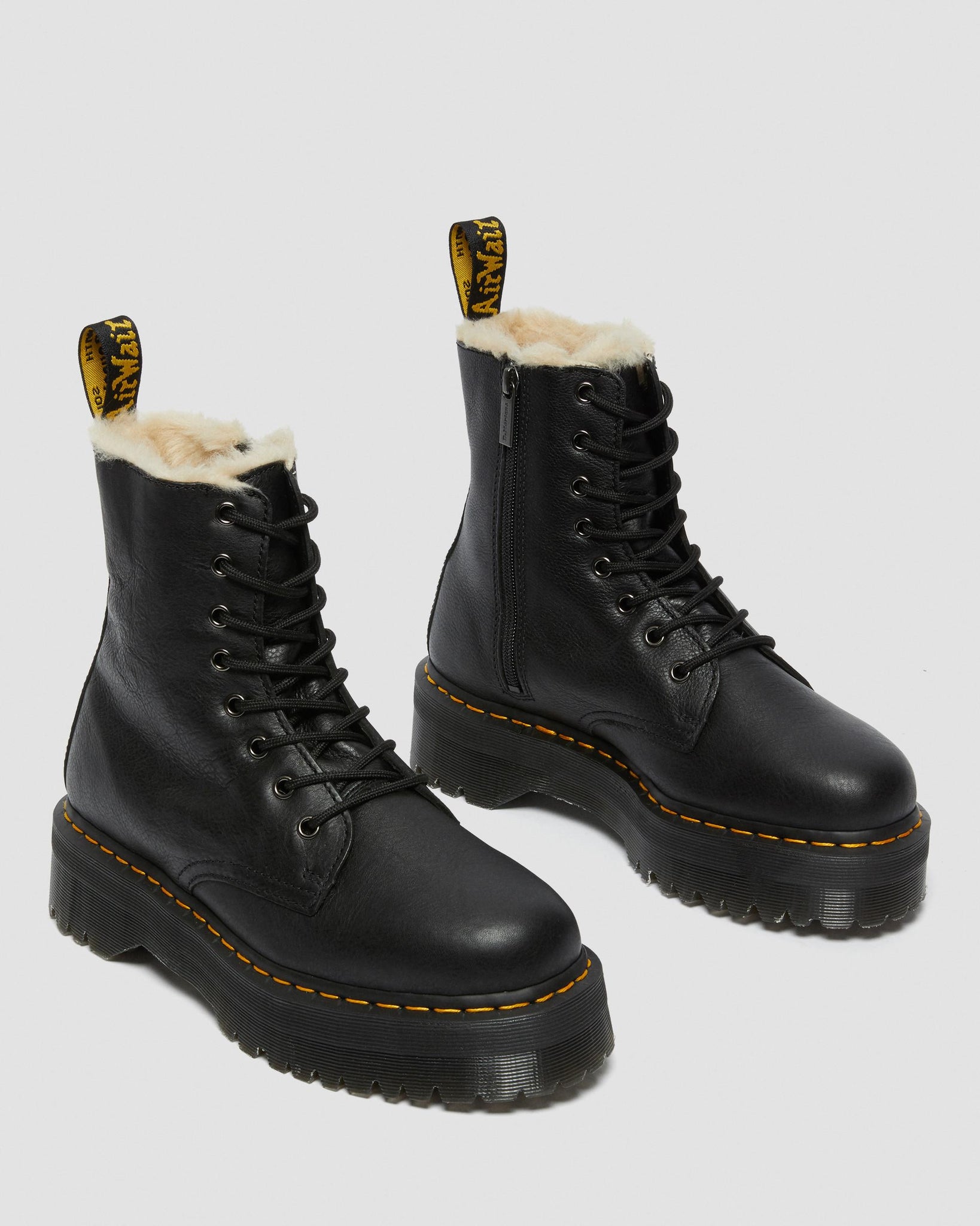 Bottes Jadon à plateforme en cuir Pisa souple avec doublure en fausse fourrure