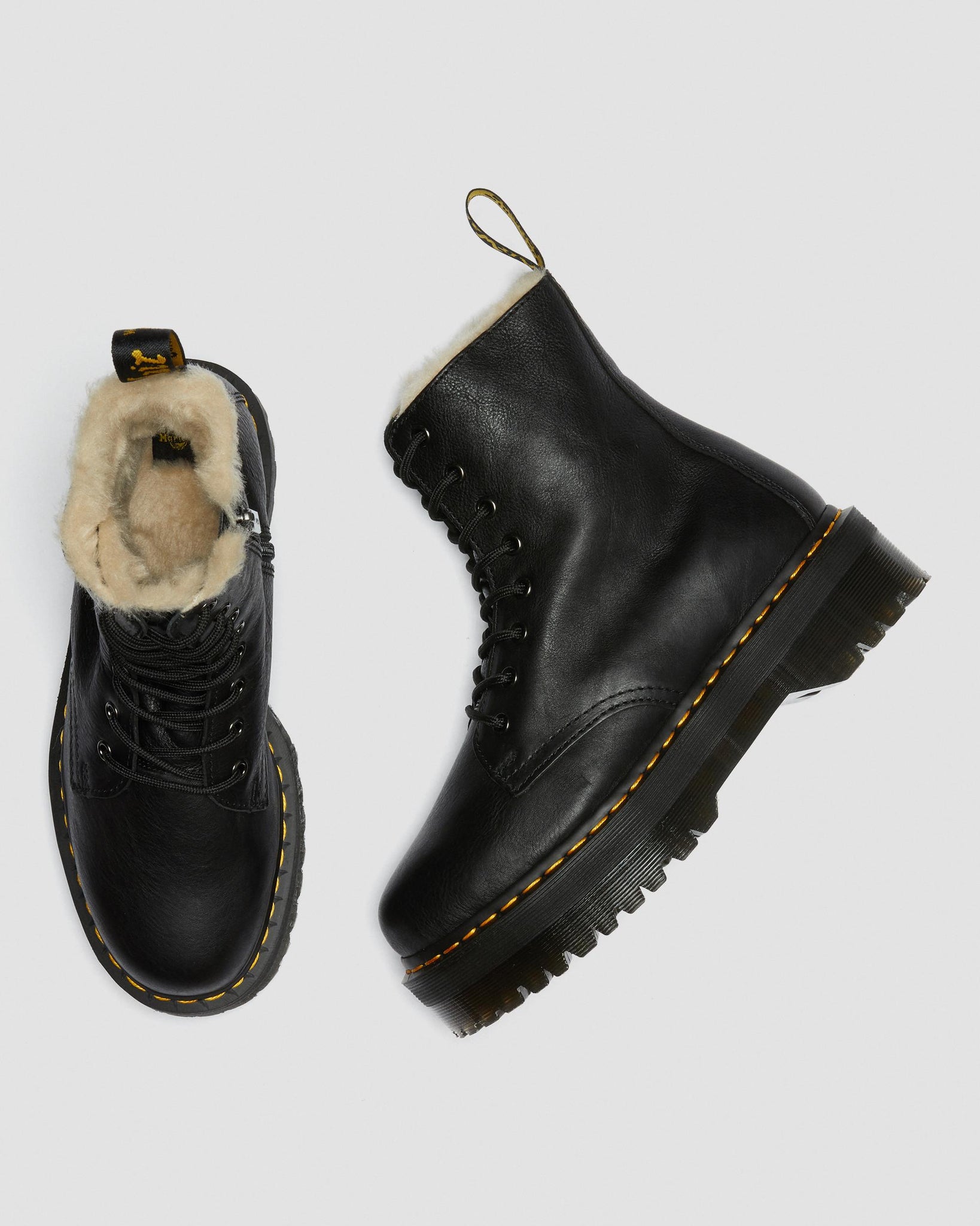 Bottes Jadon à plateforme en cuir Pisa souple avec doublure en fausse fourrure