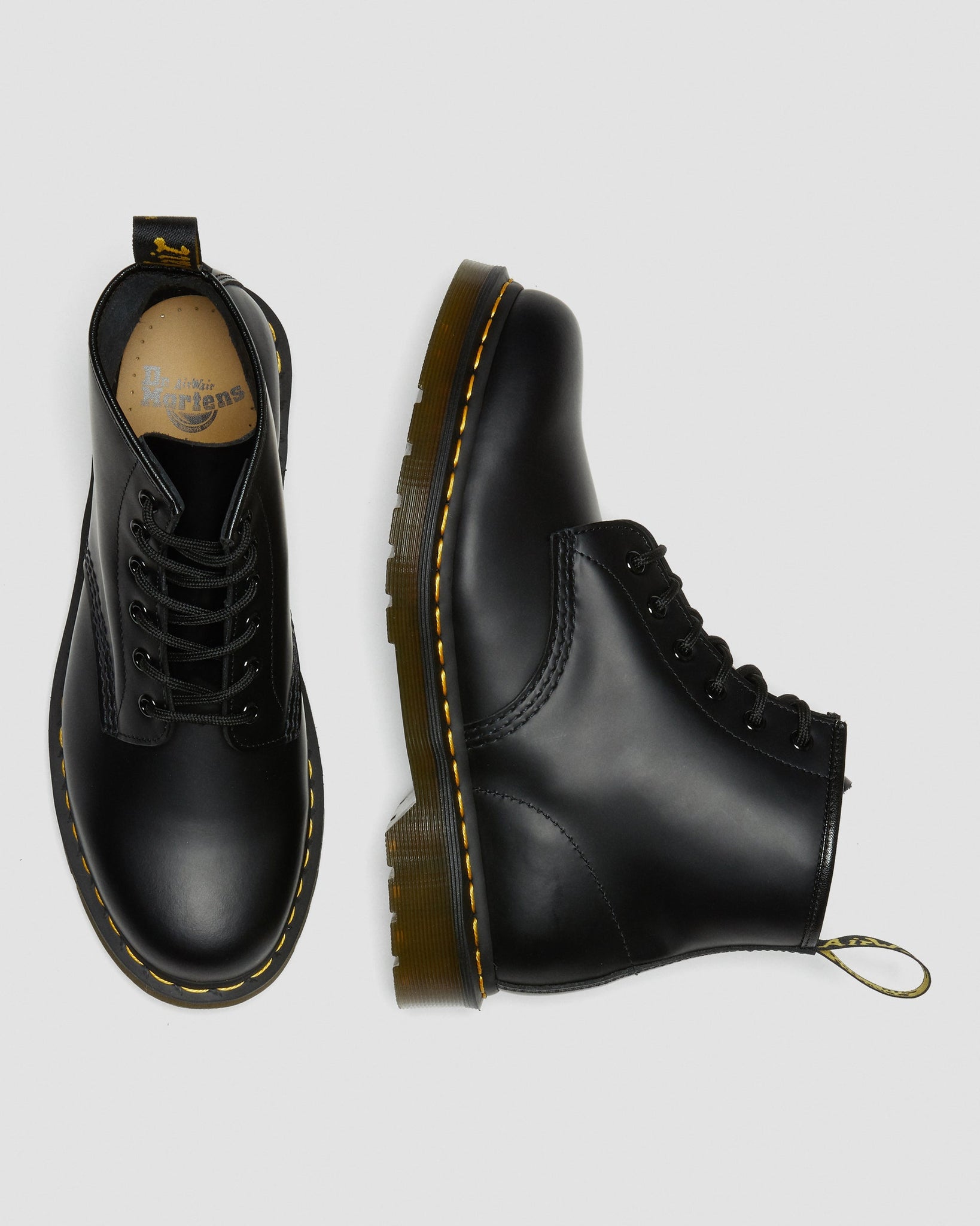 Bottines 101 en cuir lisse avec surpiqûre jaune