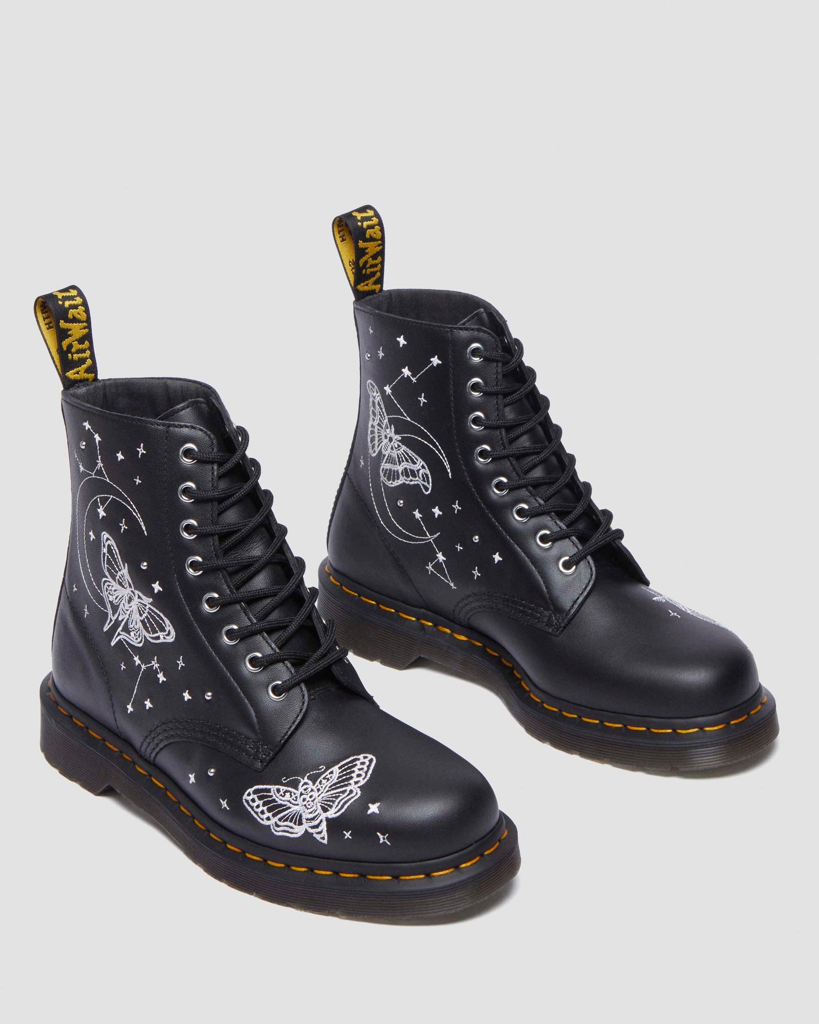 Bottes en cuir montantes 1460 à lacets avec broderie "Papillon Céleste"