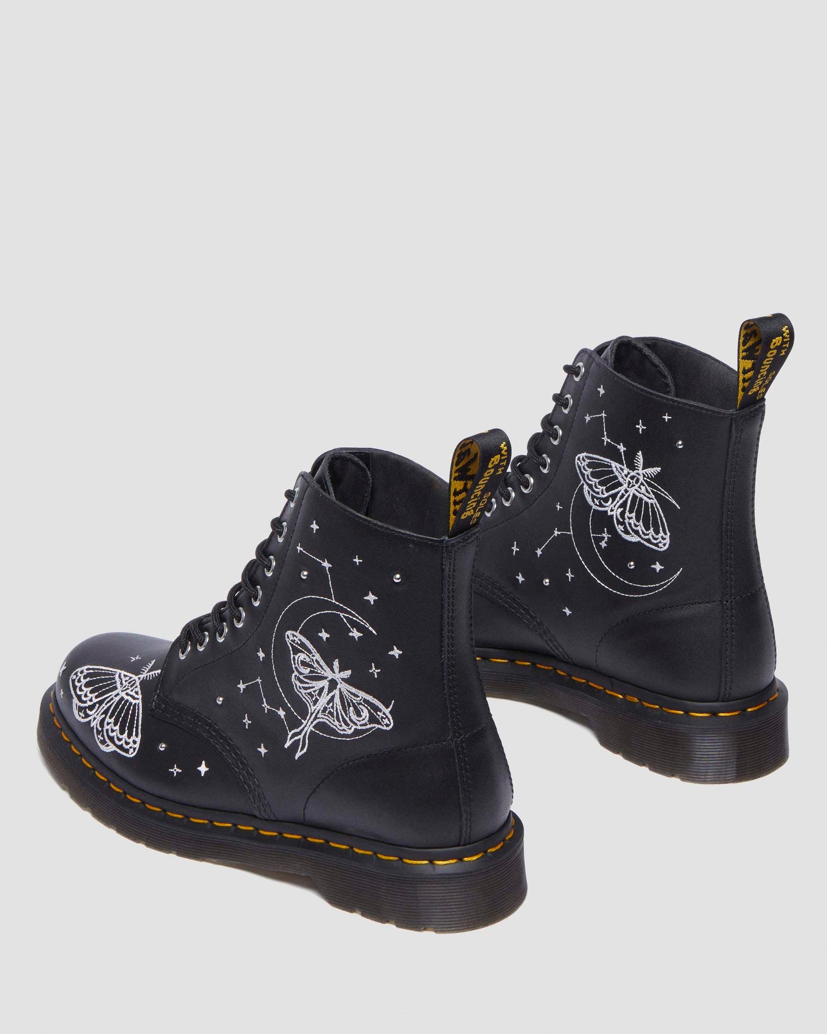 Bottes en cuir montantes 1460 à lacets avec broderie "Papillon Céleste"