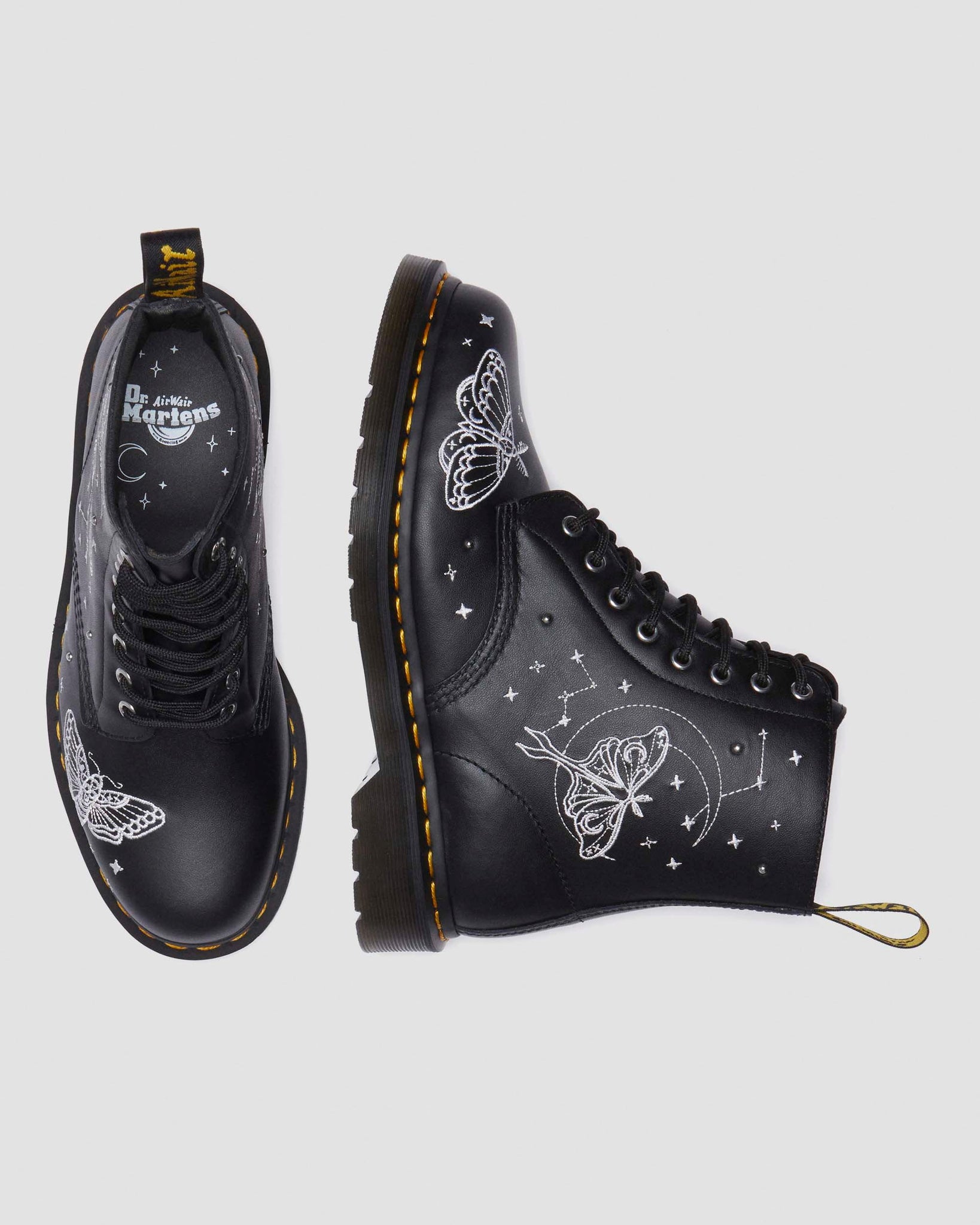 Bottes en cuir montantes 1460 à lacets avec broderie "Papillon Céleste"